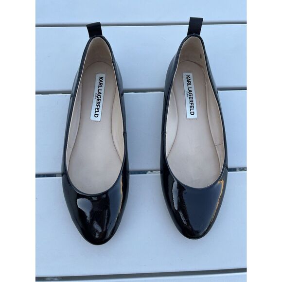 Karl Lagerfield Vadas Black Patent Leather Flats - Size 35.5- 5.5 Standard Width - Picture 7 of 8